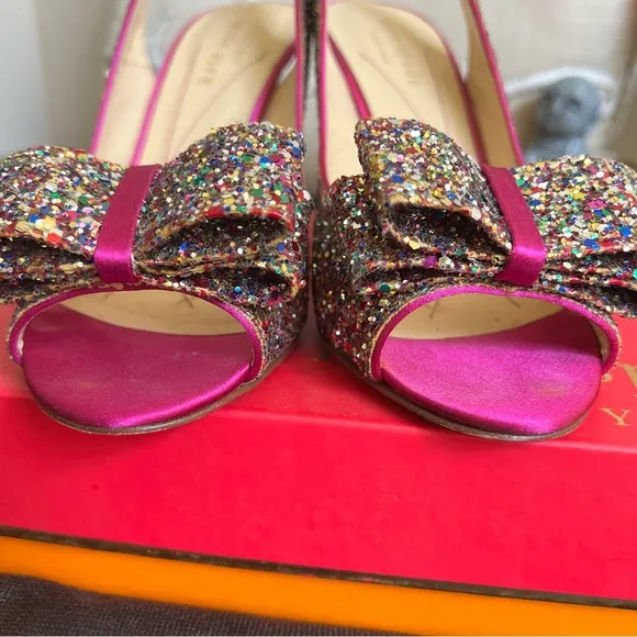 Kate Spade Charm Glitter/Sparkle Hot Pink Slingback Heels Box &amp; Dust Bag US6
