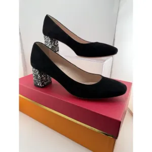 Kate Spade Dolores Black Suede Glitter Block Heel Dress Shoes Women’s Sz 6M NEW