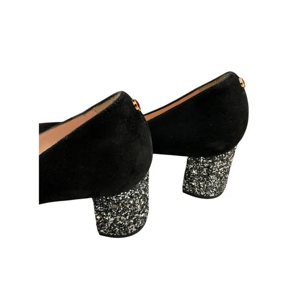 Kate Spade Dolores Black Suede Glitter Block Heel Dress Shoes Women’s Sz 6M NEW