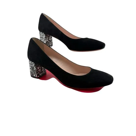 Kate Spade Dolores Black Suede Glitter Block Heel Dress Shoes Women’s Sz 6M NEW