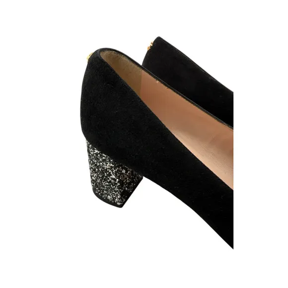 Kate Spade Dolores Black Suede Glitter Block Heel Dress Shoes Women’s Sz 6M NEW