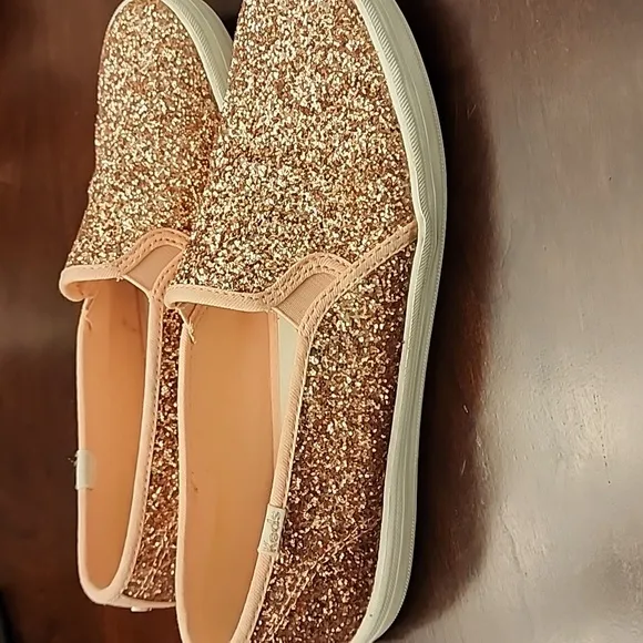 Kate Spade Keds Double Decker Glitter Rose Gold 8.5 Slip Shoes