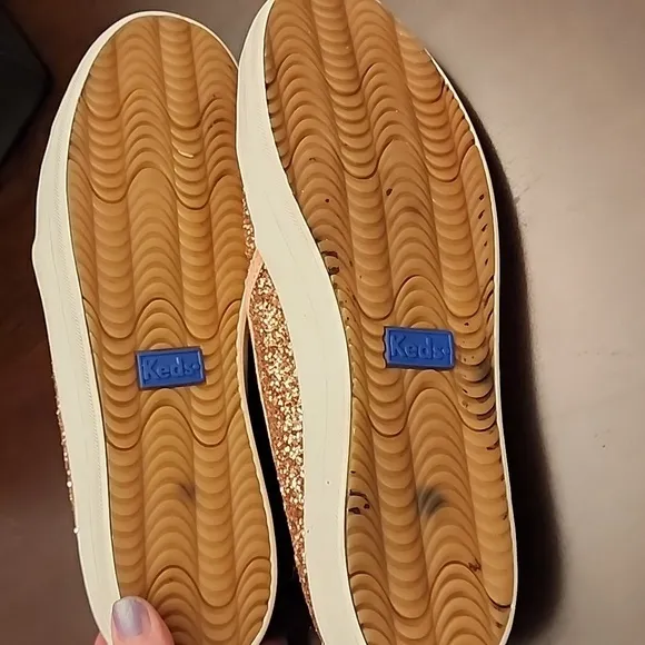 Kate Spade Keds Double Decker Glitter Rose Gold 8.5 Slip Shoes