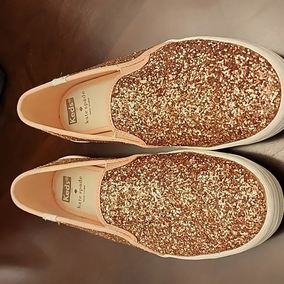 Kate Spade Keds Double Decker Glitter Rose Gold 8.5 Slip Shoes