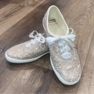 Kate Spade Keds Gold Sparkle Glitter Satin Laces Size 7