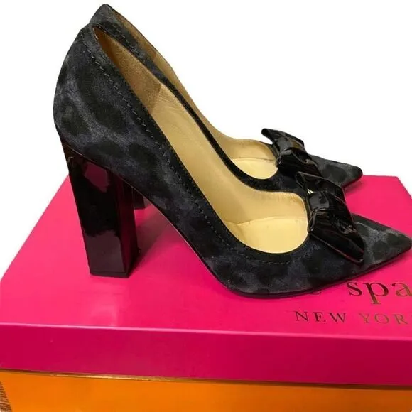 𝅺KATE Spade Leena Shoes Pointed Toe Block Heel Bow Pumps Sz 5