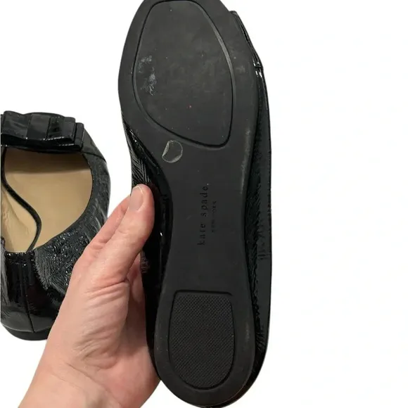 Kate Spade New York Black Peep Toe Ballet Flats Shoes Size 7 Patent Leather