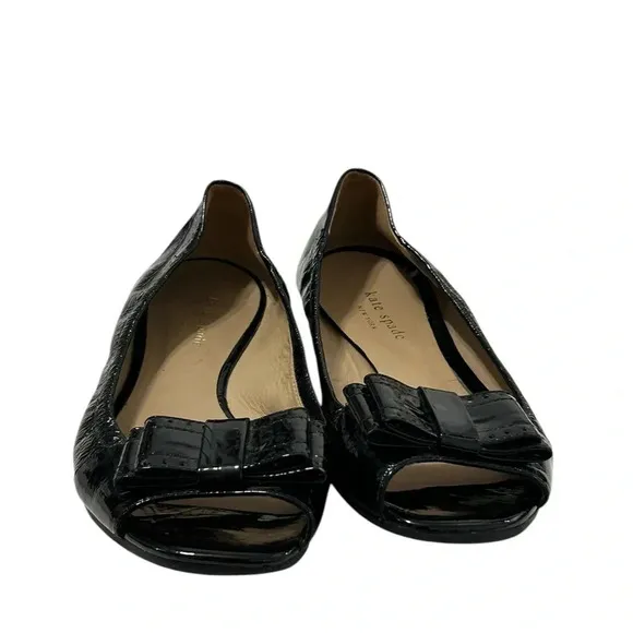 Kate Spade New York Black Peep Toe Ballet Flats Shoes Size 7 Patent Leather