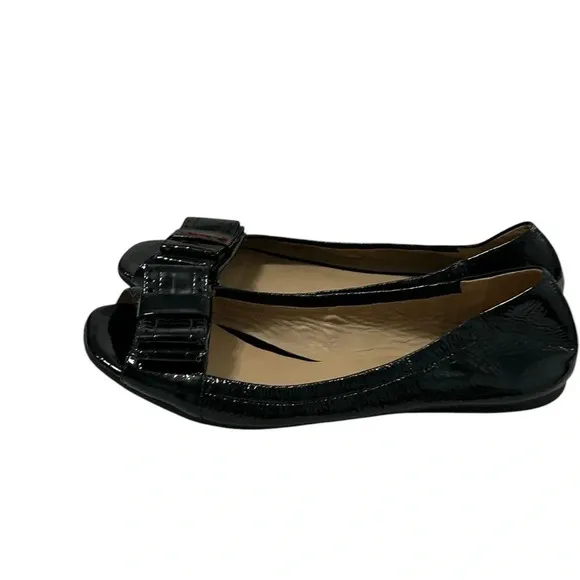 Kate Spade New York Black Peep Toe Ballet Flats Shoes Size 7 Patent Leather