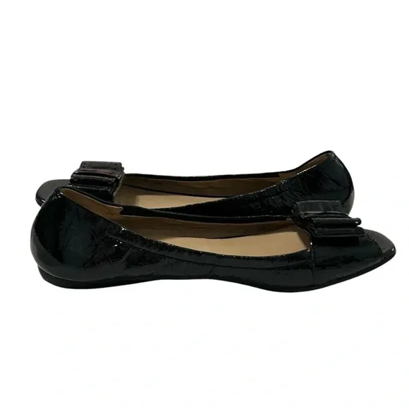 Kate Spade New York Black Peep Toe Ballet Flats Shoes Size 7 Patent Leather