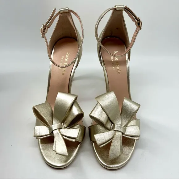kate spade new york Greta Sandals Size 6 Ankle Heels Light Metallic Gold EUC