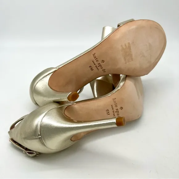 kate spade new york Greta Sandals Size 6 Ankle Heels Light Metallic Gold EUC