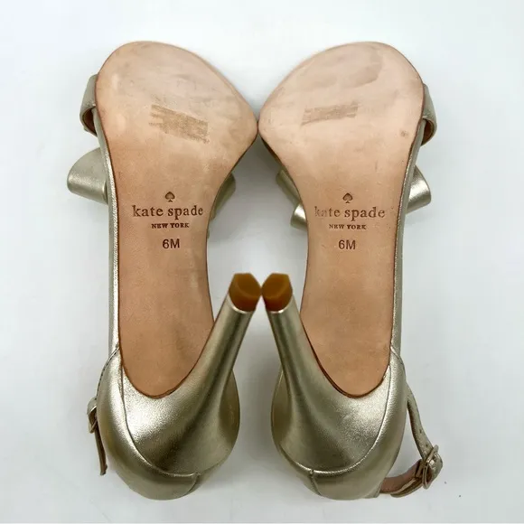kate spade new york Greta Sandals Size 6 Ankle Heels Light Metallic Gold EUC