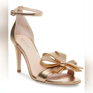 kate spade new york Greta Sandals Size 6 Ankle Heels Light Metallic Gold EUC