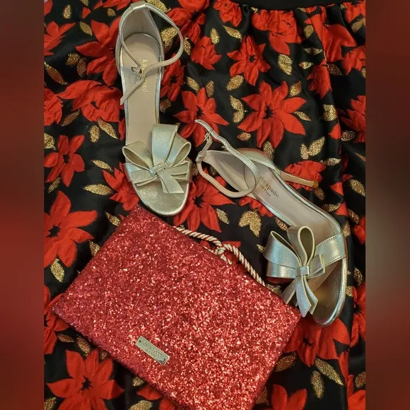 kate spade new york Greta Sandals Size 6 Ankle Heels Light Metallic Gold EUC