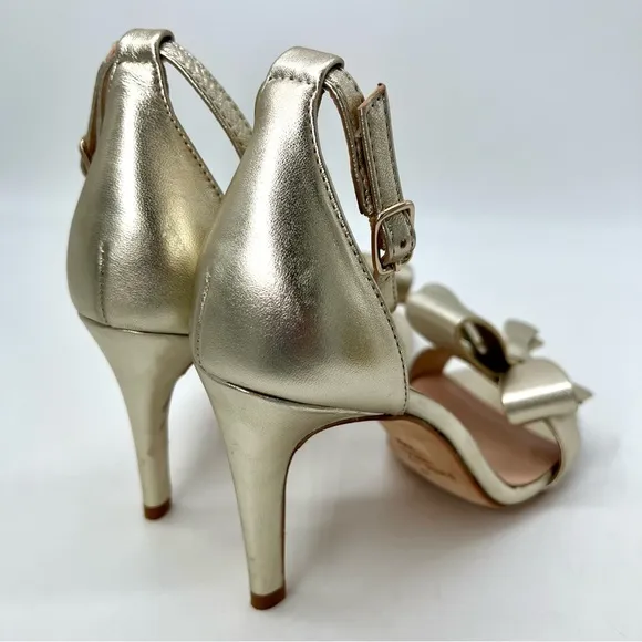 kate spade new york Greta Sandals Size 6 Ankle Heels Light Metallic Gold EUC