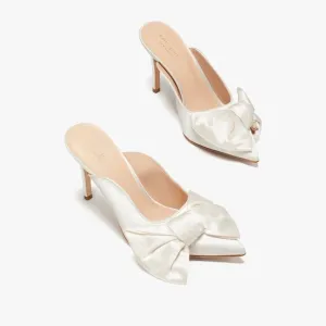 Kate Spade New York Sheela Pumps Open Back Satin Lux Ivory Bow K0348 Size 10