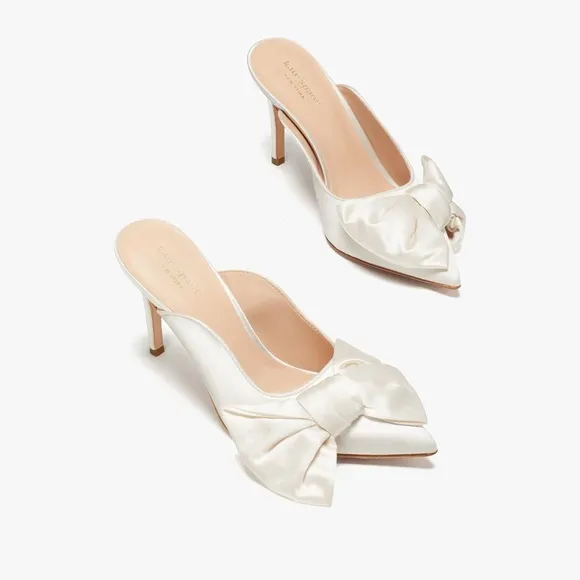 Kate Spade New York Sheela Pumps Open Back Satin Lux Ivory Bow K0348 Size 10