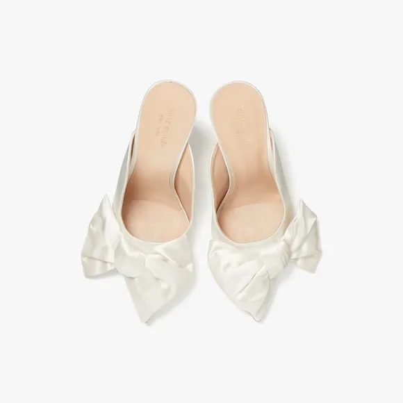 Kate Spade New York Sheela Pumps Open Back Satin Lux Ivory Bow K0348 Size 10