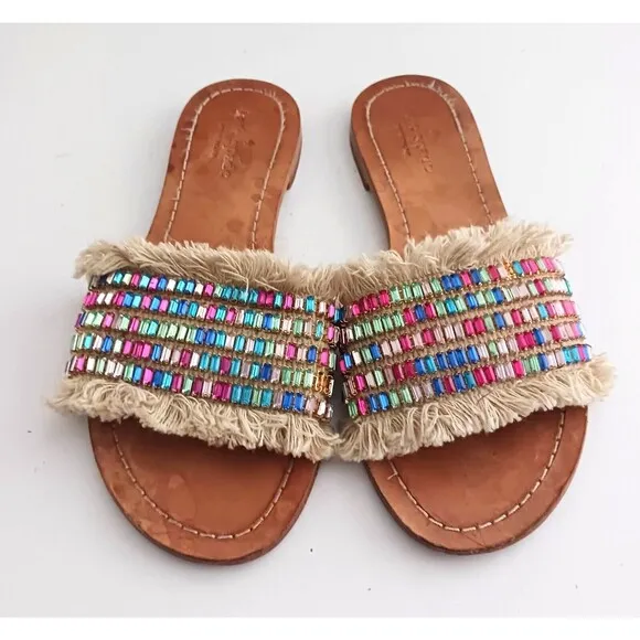 Kate Spade New York Solaina Fringe Multicolor Jewel Slide Sandal Sz 8