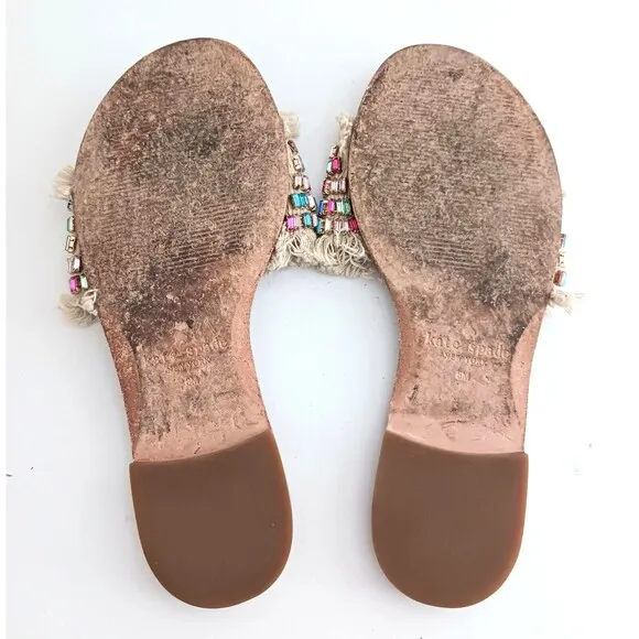 Kate Spade New York Solaina Fringe Multicolor Jewel Slide Sandal Sz 8