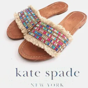 Kate Spade New York Solaina Fringe Multicolor Jewel Slide Sandal Sz 8
