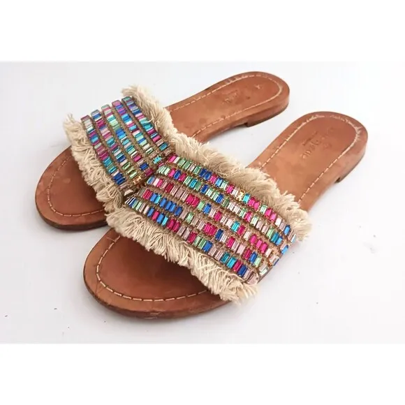 Kate Spade New York Solaina Fringe Multicolor Jewel Slide Sandal Sz 8