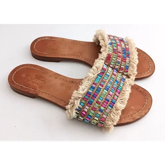 Kate Spade New York Solaina Fringe Multicolor Jewel Slide Sandal Sz 8