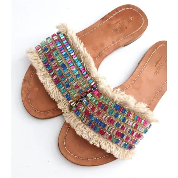 Kate Spade New York Solaina Fringe Multicolor Jewel Slide Sandal Sz 8