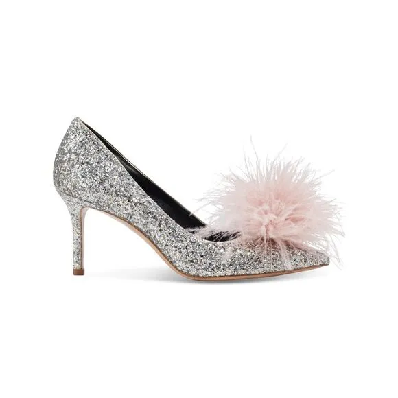 KATE SPADE NEW YORK Womens Gold Feather Pom Pom Marabou Stiletto Pumps Shoes 6 B