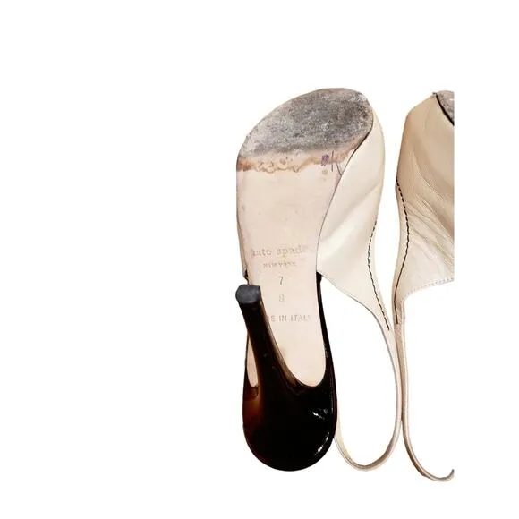 Kate Spade Nude &amp; Black Peep Toe Heels Size 7