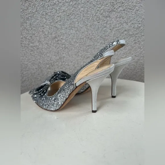 Kate Spade NY CHARM sling back shoes 3.5” heel silver glitter sided Sz 6M