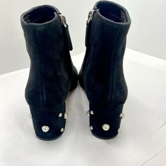 Kate Spade Womens 10 B Black Suede Taraji Faux Pearl Zip Block Heel Bootie