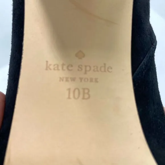 Kate Spade Womens 10 B Black Suede Taraji Faux Pearl Zip Block Heel Bootie