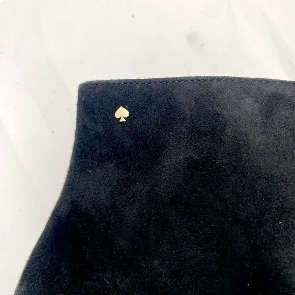 Kate Spade Womens 10 B Black Suede Taraji Faux Pearl Zip Block Heel Bootie