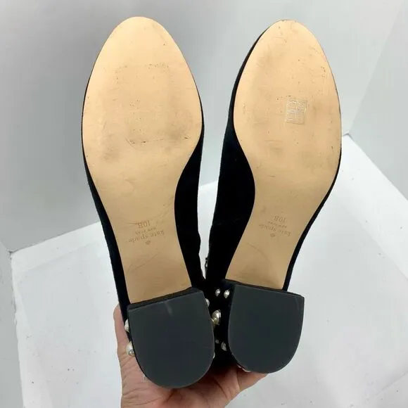 Kate Spade Womens 10 B Black Suede Taraji Faux Pearl Zip Block Heel Bootie