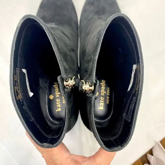 Kate Spade Womens 10 B Black Suede Taraji Faux Pearl Zip Block Heel Bootie