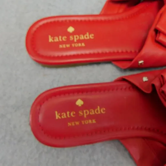 Kate Spade Womens Marcella Red Leather Slip On Slide Sandals Size 7.5 - New