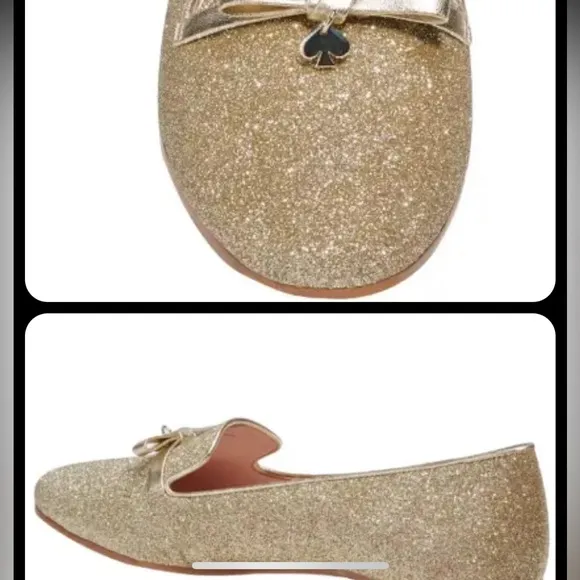 Kate Spade Women's New York Georgia Glitter Loafer Gold Sparkle Shoes NIB