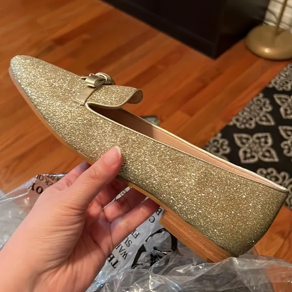 Kate Spade Women's New York Georgia Glitter Loafer Gold Sparkle Shoes NIB