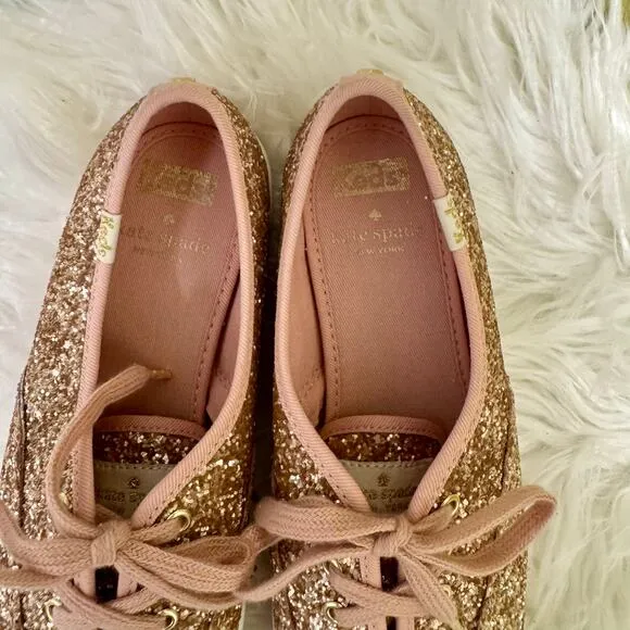 Kate Spade x Keds Rose Gold Glitter Sneakers Lace Up Shoes Womens Sz 6.5