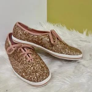 Kate Spade x Keds Rose Gold Glitter Sneakers Lace Up Shoes Womens Sz 6.5