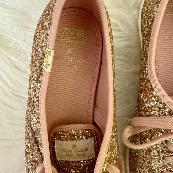 Kate Spade x Keds Rose Gold Glitter Sneakers Lace Up Shoes Womens Sz 6.5