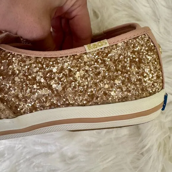 Kate Spade x Keds Rose Gold Glitter Sneakers Lace Up Shoes Womens Sz 6.5