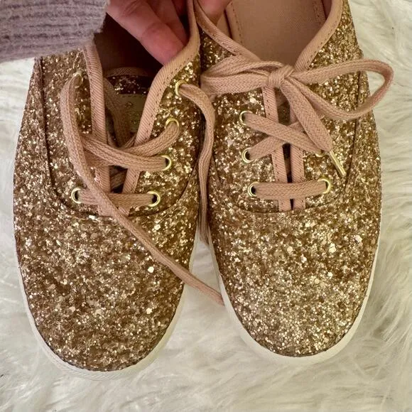 Kate Spade x Keds Rose Gold Glitter Sneakers Lace Up Shoes Womens Sz 6.5