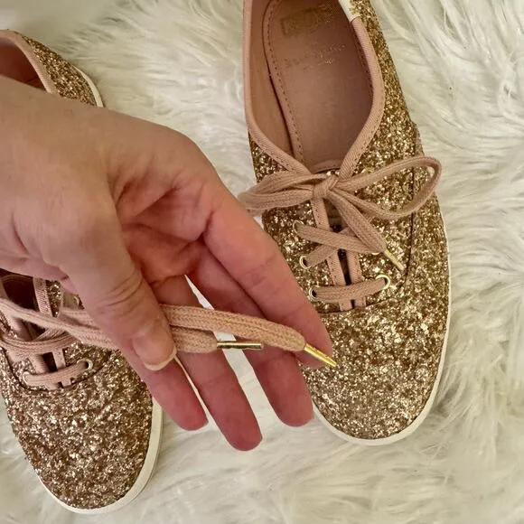 Kate Spade x Keds Rose Gold Glitter Sneakers Lace Up Shoes Womens Sz 6.5
