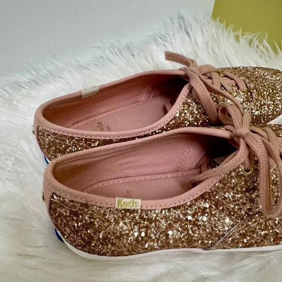 Kate Spade x Keds Rose Gold Glitter Sneakers Lace Up Shoes Womens Sz 6.5