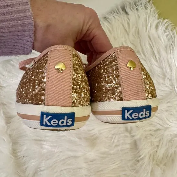 Kate Spade x Keds Rose Gold Glitter Sneakers Lace Up Shoes Womens Sz 6.5