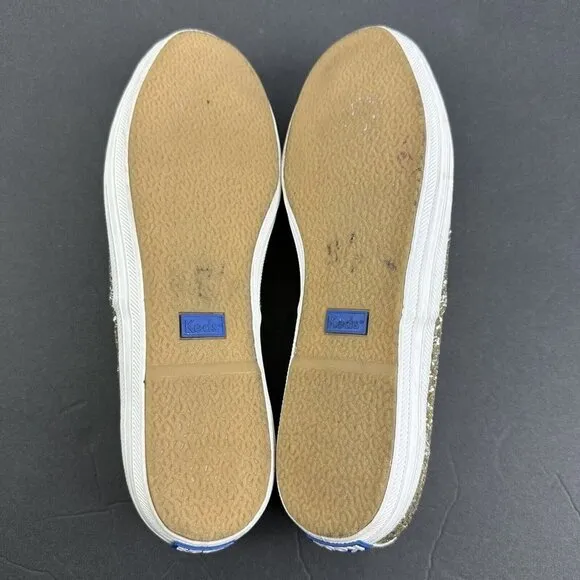 Keds For Kate Spade 7 Gold Glitter Platinum Lace Up Shoes Womens