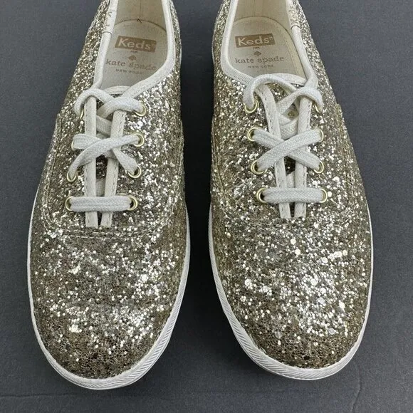 Keds For Kate Spade 7 Gold Glitter Platinum Lace Up Shoes Womens